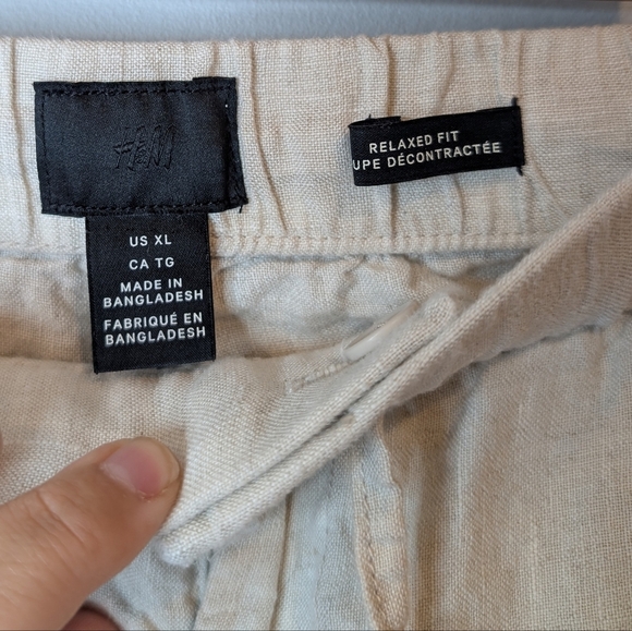 H&M Cream Relaxed Fit Women's XL 100% Linen Straight Leg Pant - Picture 3 of 14